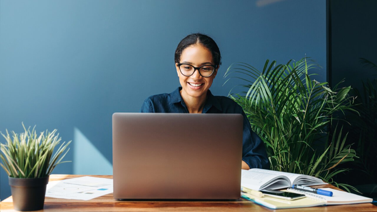 Woman working on her laptop