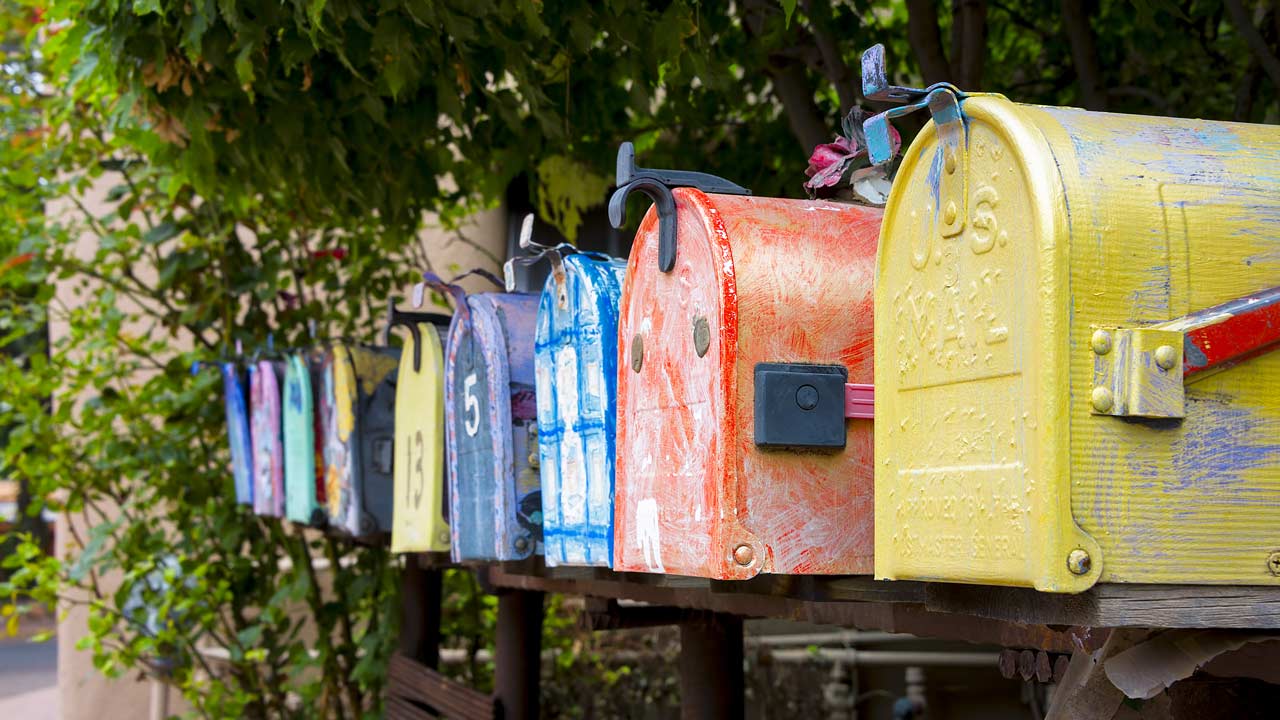 Colorful rustic mailboxes